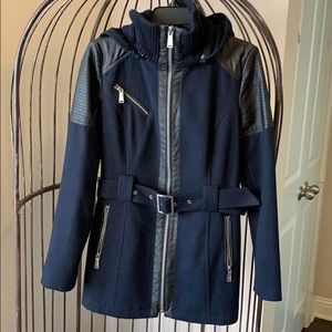 BCBG Navy Coat Detachable Hoodie Sz M
